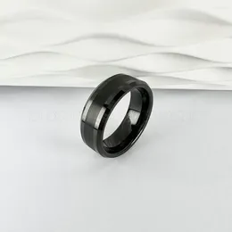 Cluster Rings Black 8mm 6mm Tungsten Carbide Ring For Men Wemen Centre Brushed Bevelled Edges Flat Engagement Band Polished Finish Comfort