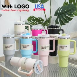 NEW 40oz Quencher H2.0 Coffee Mugs outdoor camping travel Car cup Stainless Steel Tumblers with Silicone handle Valentine's Day Gifts US Stock 1205