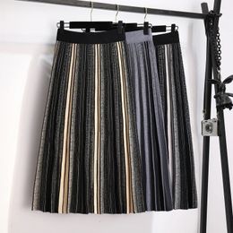 Skirts Skorts Stitch Knitted Pleated Long Elegant High-Waisted Women'S Spring Autumn Winter Skirts Korean Style Fashion Harajuku Clothes 231206