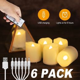 Candles Rechargeable LED Candles By USB Timer Remote Flickering Flames Wedding Candles Birthday Home Decor Tealights Charger Candle Lamp 231205