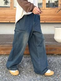 Men's Jeans Streetwear Oversize Cargo Pants Loose Wide Leg Solid Color Japanese Harajuku Casual Denim Plus Size 5xl