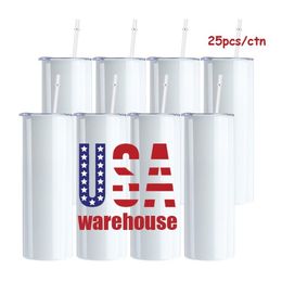 USA CA warehouse hot sale DIY 20oz car double wall insulated bottle slim straight sublimation tumbler blank sublimation 126