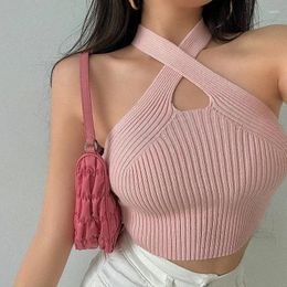 Yoga Outfit Spicy Girls Sexy Cross Over Sports Tank Top Hollow Out Shoulder Hanging Neck Strap Vest Women's Open Umbilium Knitted