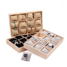 Jewelry Pouches 12 Grids Wood Watch Bracelet Storage Tray Pillow Headdress Display Organizer Stand