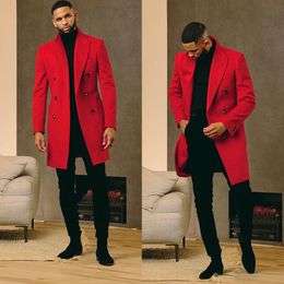 Men's Red Classic Fall Coat Long Jacket Double Breasted Overcoat Wedding Tuxedos