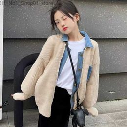 Cardigan Winter Baby Girl Clothes Denim Patchwork Fashion Knitted Sweater Cardigans for Kids Casual All-match Teen Child Tops Outerwear Q231206