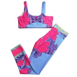 Floral Print Crop Top Pants Set Designer Jogging Outfit Summer Padded Sport Vest Fashion Tight Yoga Leggings High Elastic Sport Set