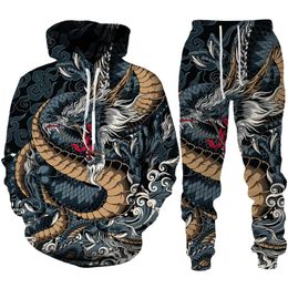 Men's Suits Blazers Vintage Golf Dragon Zipper Hoodie Men Tennis Tracksuit Y2k 3D Printed Casual Sweatshirt Set Hip Hop Streetwear Clothing 231206