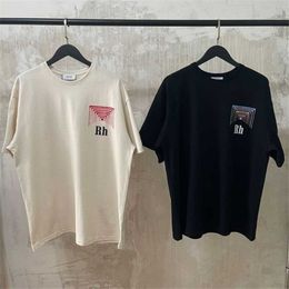 2023 Designer T-shirt New Rhude Men Women Vintage Best Fashion Brand Loose Casual Tees BZZ9