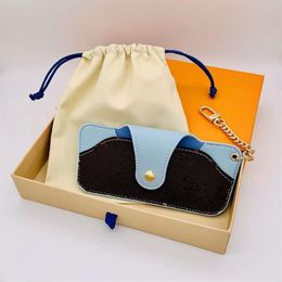 Designer Leather Glass bag Keychain Key ring WITH BOX Fashion sunglasses Cases Pendant Car Chain Pandents Charm Brown Flower Keych271O