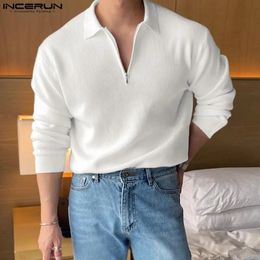 Men s Polos Men T Shirt Solid Colour Lapel Long Sleeve Zipper Streetwear Casual Clothing 2023 Korean Loose Fashion Tee Tops S 5XL INCERUN 231206
