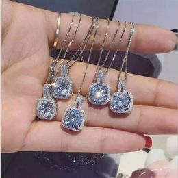 Fashion Simple Jewellery 925 Sterling Silver Round Cut 5A Cubic Zirconia CZ Party clavicle Chain Diamond Women Cute Necklace Pendant274u