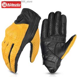 Five Fingers Gloves Classic Vintage Motorcycle Racing Gloves Summer Perforated Leather Yellow Motocross Glove Men Women Motorcyclist Gloves S-XXL Q231206