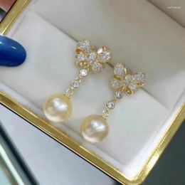 Dangle Earrings Charming 10-11mm South Sea Round Gold Pearl Earring 925s