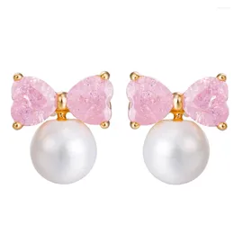 Stud Earrings Women's Fashion Pink Austrian Crystal Inlaid Pearl Femme Jewelry Gift Accessories Wholesale