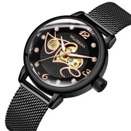 Wristwatches Women Automatic Mechanical Watch Leather Ladies Rhinestone Skeleton Wristwatch Senhoras Assistir