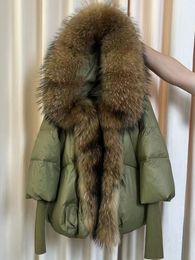 Women's Fur Faux Fur Real Raccoon Fur Coat Hooded Winter Jacket Women White Duck Down Outerwear Streetwear Loose Oversize Thick Warm Casual 231206