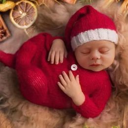 Keepsakes born Pography Knit Clothing Mohair Christmas HatJumpsuit 2Pcs/set Studio Baby Po Props Accessories Clothes Outfits 231130