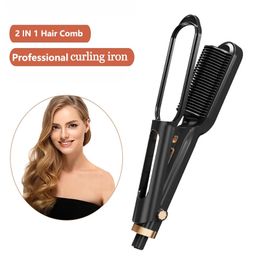Hair Straighteners 2in1 straightener professional fast heating flat comb negative ion hair multifunctional hairstyle brush 231205
