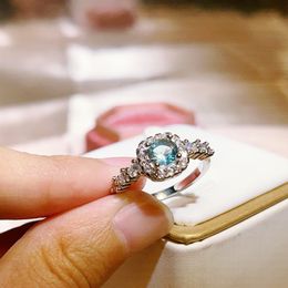 Chinese Zircon Geometry Designer Band Rings for Women Sweet Classic Big Square Blue Stone Anillos Nail Finger Fine Diamond Crystal Love Ring Jewellery