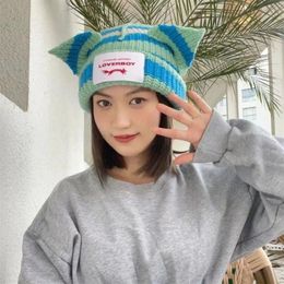 BeanieSkull Caps Loverboy Cat Ear Knit Hat Double-layer Warm Pig Woolen Cute Fashion250P