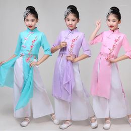 Stage Wear Children Chinese National Yangko Dance Dress Kids Girl Fan Costume Child Umbrella Outfit