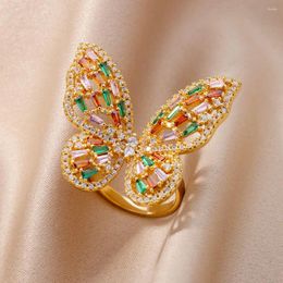 Cluster Rings Luxury Zircon Butterfly For Women Stainless Steel Rainbow Crystal Stone Ring 2023 Trend Wedding Jewerly