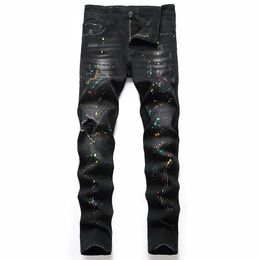 Men's Jeans Black Trousers Regular Version Hole Large Size Personality Trendy Pants European And American Jeans Denim men's Elastic 231206