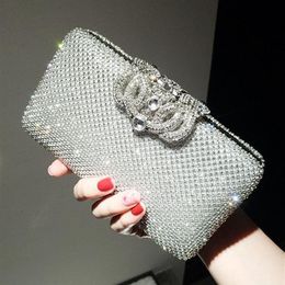 New Fashion Crystal Rhinestone Ladies Wedding Party Bridal Silver Black Clutch Evening Bag hand bags Shoulder Purse Wallet Makeup 287p