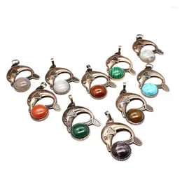 Pendant Necklaces Healing Dolphin Charm Natural Stone Cabochon Crystal Ocean Animal Pendants Making DIY Jewellery Accessories