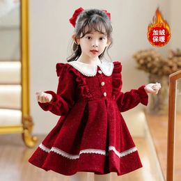 Little Girl's Winter Princess Dress Little Girl's Winter Princess Dress Red thick velvet dress Little Girl's birthday party corduroy dress 231204