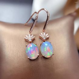 Dangle Earrings Natural Opal Coloured Gemstone Flower Drop Genuine 925 Sterling Silver Women's High Glamour Jewellery