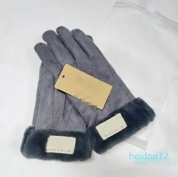 Winter Women Leather Gloves Matt Fur Mittens Five Fingers With Tag Wholesale