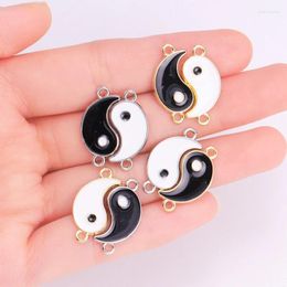 Charms 10Pcs Silver Gold Plated Enamel TaiChi Connector Pendants For Necklaces DIY Making Yin Yang Handmade Jewellery