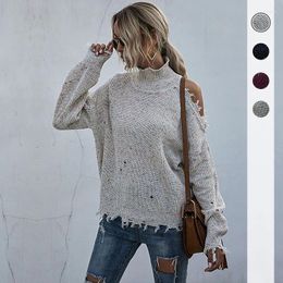 Women's Sweaters Fashion Sweater Knitted Pullover Wide Truffle Shoulder Hole Long Sleeve High Neck Autumn Sweter Mujer