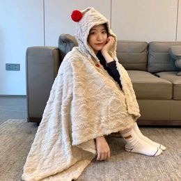 Scarves Women Hooded Warm Blankets Fashionable Warmth Jacquard Plush Shawl Cape Winter Coral Fleece Sofa Office Nap Blanket Poncho