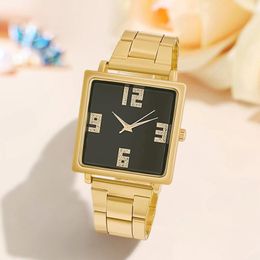 Wristwatches Ladies Watch Luxury Gold Stainless Steel Analog Quartz Large Arabic Numerals Easy To See Elderly Women Versatile Fashion