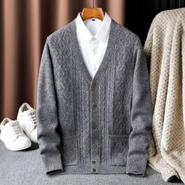 Men's Sweaters arrival high quality 100 Cashmere Sweater Large Thick Needle Knitted Double Strand Cardigan Thickened Coat size S6XL 231205