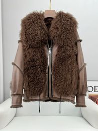 Women's Fur Faux genuine leather rabbit fur integrated coat for women's Haining lamb wool motorcycle jacket young 231205