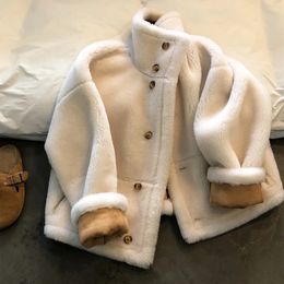 Damen-Mantel aus Kunstfell mit Pelzkragen, Rabatt für Damen-Jacken, vetements bidirectionnels optique hiver nouveau 231205