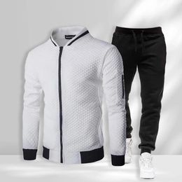 Mens Tracksuits 1 Set Men Tracksuit Stand Collar Zipper Jacket Drawstring Elastic Waist Jogger Pants Sports Wear Twopiece Autumn Winter Out 231206