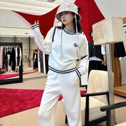 Tracksuits Women's Autumn and Winter Set Fashion High end Wool Knitted Straight Leg Pants Two Piece for Academic Style Wear Q16T