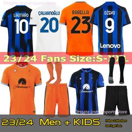 23 24 LUKAKU Soccer Jersey BARELLA INTERS DZEKO MILANS LAUTARO VIDAL J. CORREA 23 24 Football Shirt CALHANOGLU GAGLIARDINI Men Kit orange color 3rd Kids Equpment