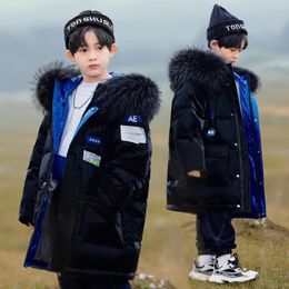 Пуховое пальто, детский непромокаемый пуховик, зимняя мода, теплое толстое пальто для девочек, черное повседневное морозостойкое пальто с меховым воротником с капюшоном 231206