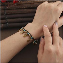 Link Bracelets Women's Bohemian Style Thai Wax Rope Hand-woven Copper Fittings Beads Ladies Bracelet For Girl Jewellery Accessories