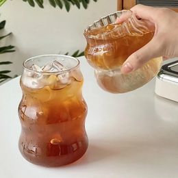 Mugs Ins Glass Cup Heat-resistant Tumbler Drinkware Transparent Tea Juice Milk Coffee Mug Home Water Glasses Stripe Mug 410650530ml 231206