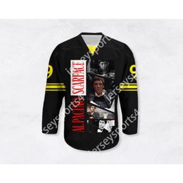 Custom BLACK AL PACINO 9 SCARFACE MOVIE SCENES HOCKEY JERSEY NEW Top Stitched S-M-L-XL-XXL-3XL-4XL-5XL-6XL