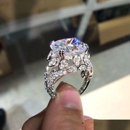 Wedding Rings Choucong Brand Luxury Jewellery 925 Sterling Sier Large Cushion Shape 5A Cubic Zircon Cz Diamond Gemstones Party Women E Dhcu7