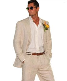 Men's Suits Formal Linen Suit 2 Buttons Beach Wedding Tuxedos For Men Grooms Jacket Pants