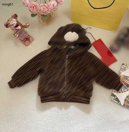 Brand designer baby jacket Lamb wool toddler coat Size 100-150 Full letters print kids clothes Bear Hat Design child Outerwear Dec05